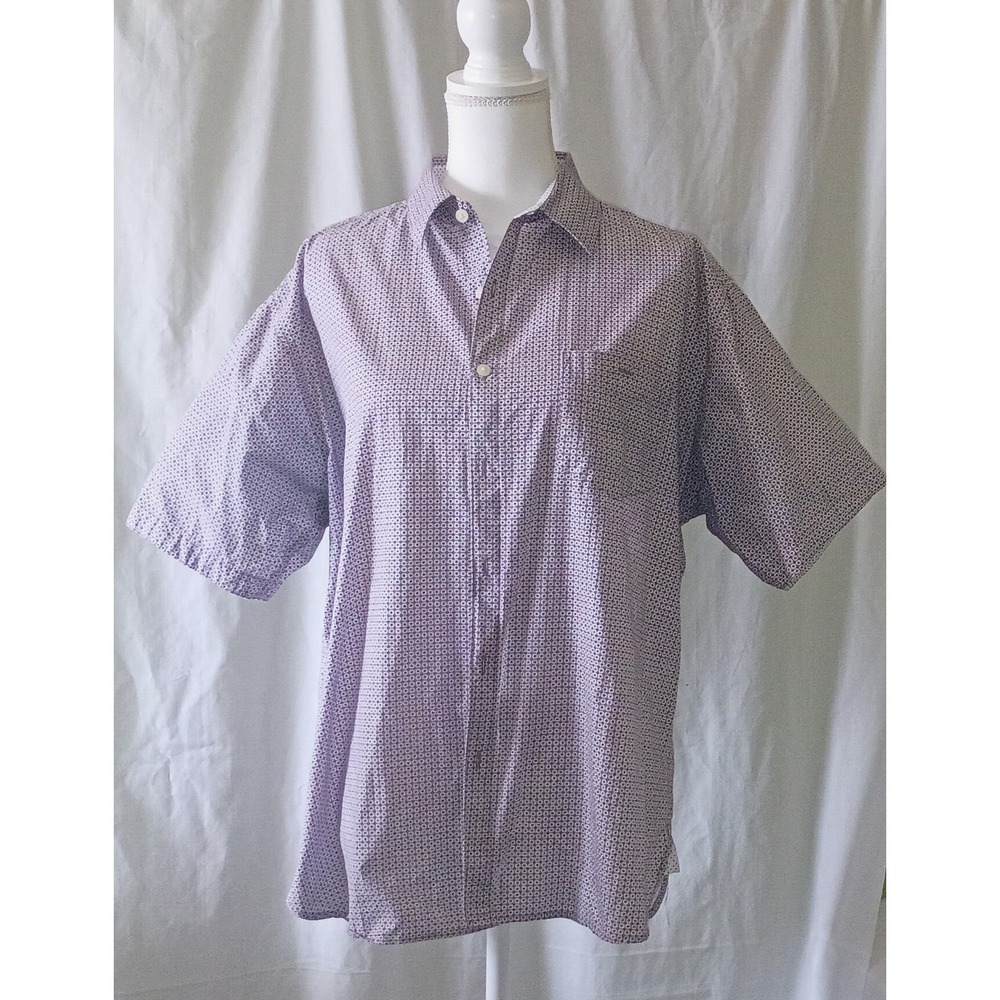 Moda Campia Mens Purple Geometric Micro Print Cotton Short Sleeve Button Down L